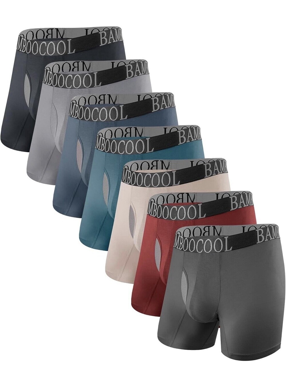 BAMBOO COOL 7 Pack Breathable Mesh Boxer Briefs With Fly Men’s M